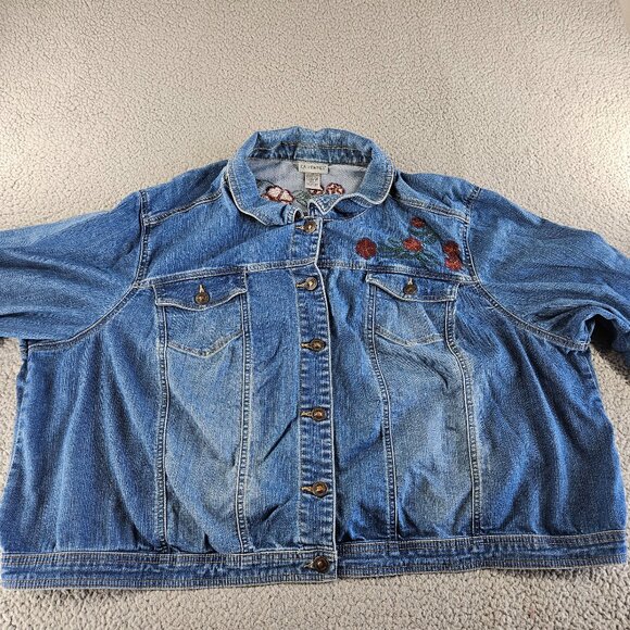 sold Catherines Denim Jacket Womens 2X Blue Cropped Embroidered Floral Trucker - Picture 2 of 13